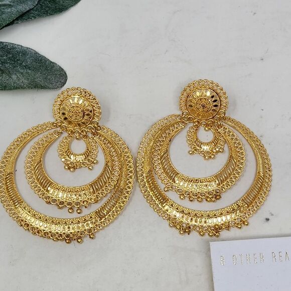 Large Gold Tone Faux Pearl Drop Dangle Earring Lot AEL40a - Picture 5 of 7